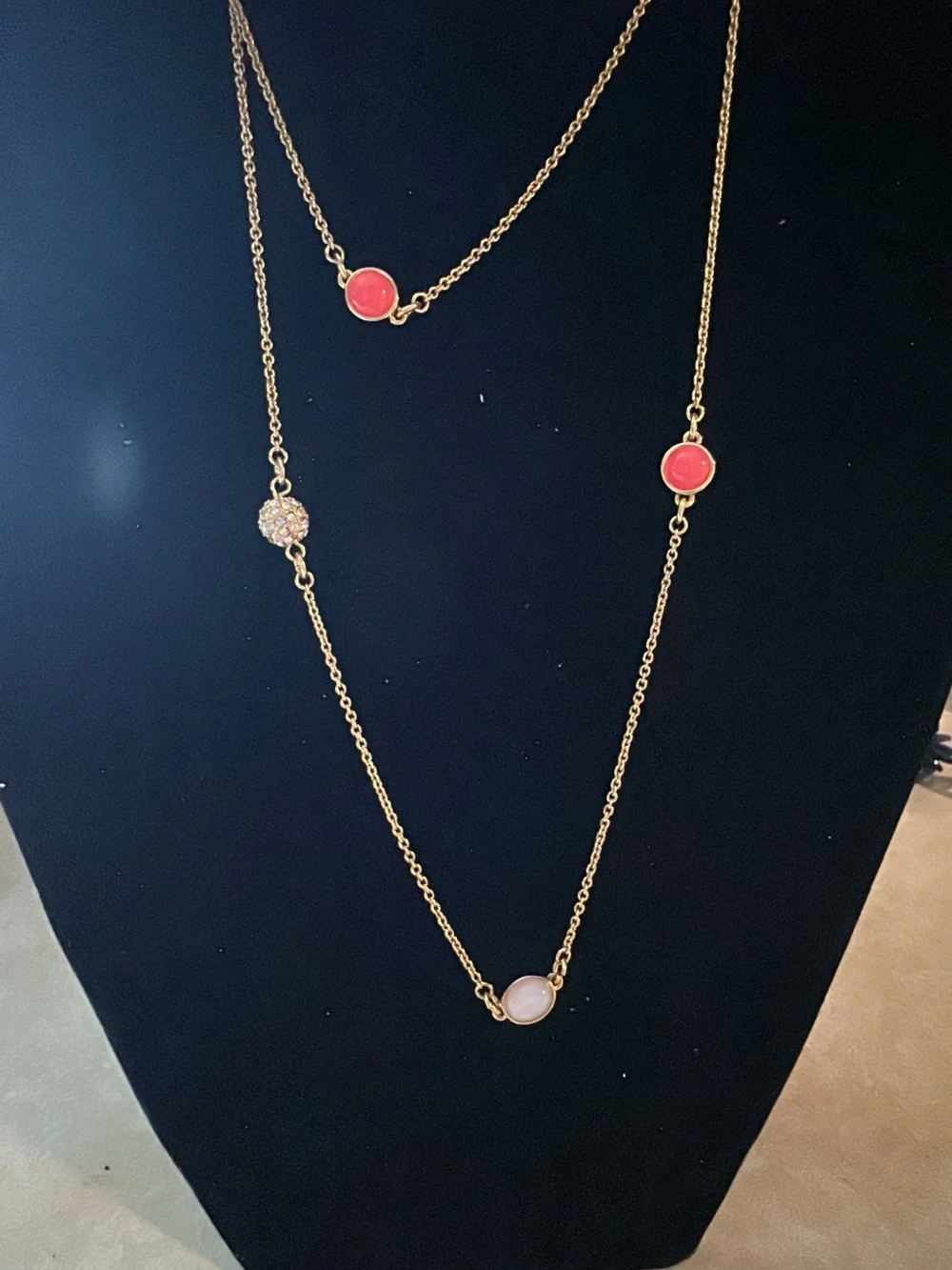 Kate Spade  Gold Layered Necklace with White and Coral Discs